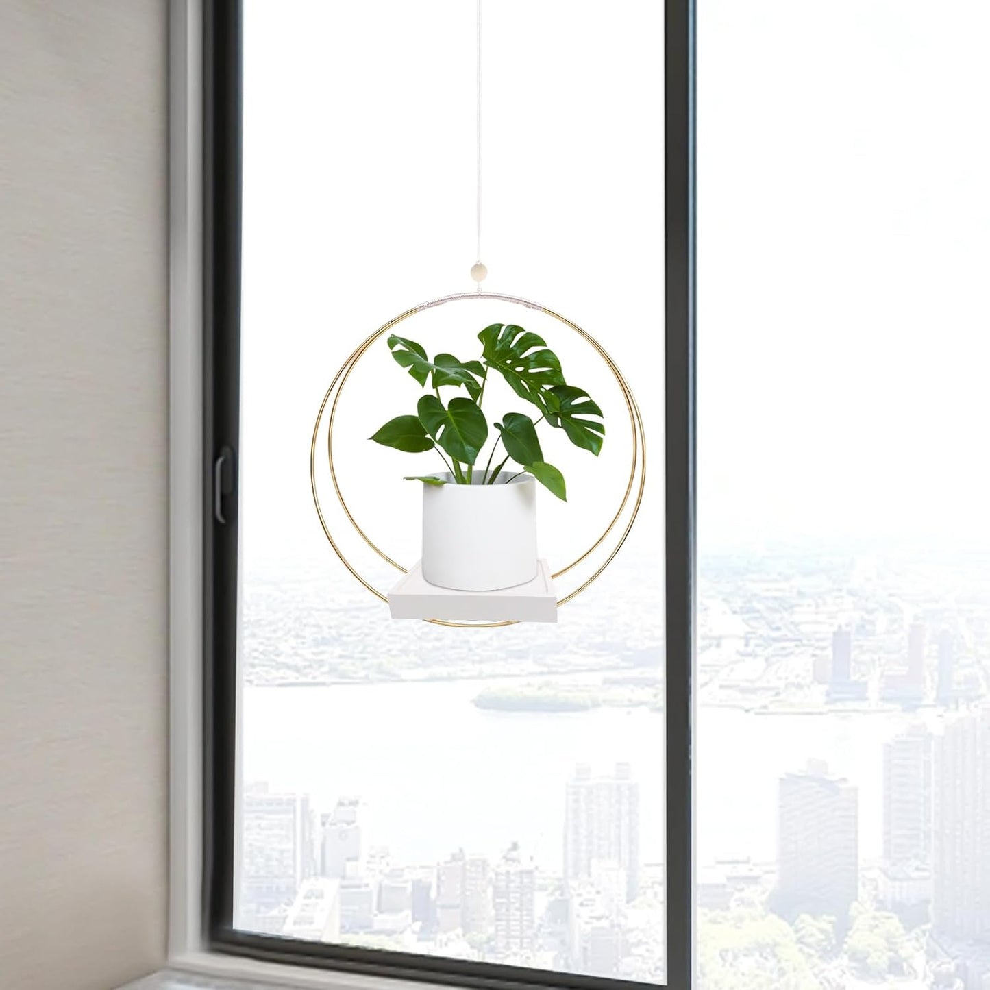 Hanging Planter for Indoor Plants, Black Plant Hanger Indoor with Sturdy Wood Base, Modern Boho Macrame Plant Hanger for 3-5.5 Inch Pot, Hanging Wall Ceiling Window Home Decor (Pots Not Included)