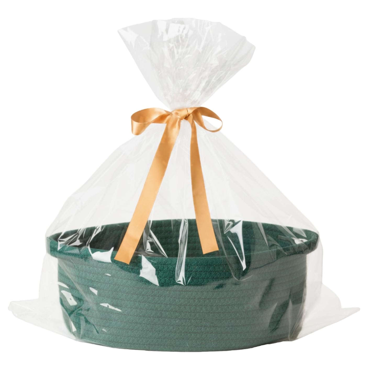 Small Woven Gift Basket Empty with Bag & Ribbon - Gifts for Mom, Baby Shower, Birthdays & Raffle - Cotton Rope Storage Basket for Dog Toys or Shelf - 12"x8"x5", White