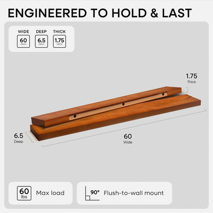 Homeforia 24 inch Natural Floating Shelf, High End Solid Real Wood 24inch Small Floating Shelves for Wall Mounted, Natural Wooden Floating Shelves, Heavy Duty Bracket, 24 X 6.5 X 1.75 in, Set of 2