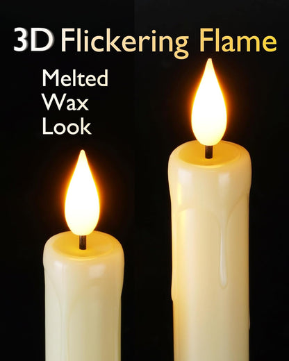 Homemory 6 Pcs Flameless Taper Candles with Remote, Timer, Dimmer, Ivory Battery Operated CandleSticks with Flickering Light, Plastic Led Window Candles, 9.6 Inches for Halloween Christmas Decoration