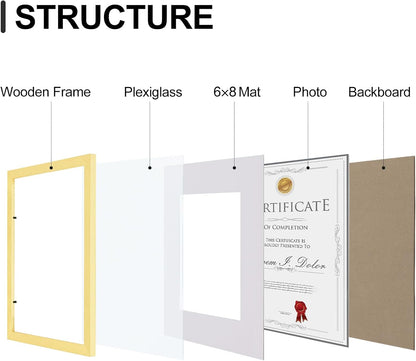 Vittanly 8x10 Picture Frames Set of 9, Shatter Resistant Plexiglass, Display 5x7 Pictures with Mat or 8x10 without Mat, Photo Frames for Wall or Tabletop, Engineered Wood, Black - Colors A