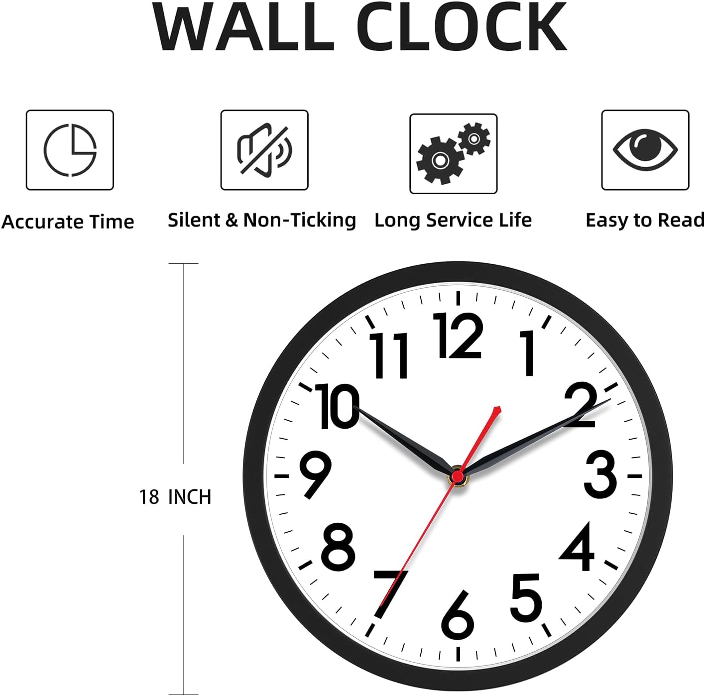 AKCISOT Wall Clock, Modern Small Wall Clocks Battery Operated 8 Inch, Silent Non-Ticking Analog Classic for Office, Home, Bathroom, Kitchen, Bedroom, School(Black)