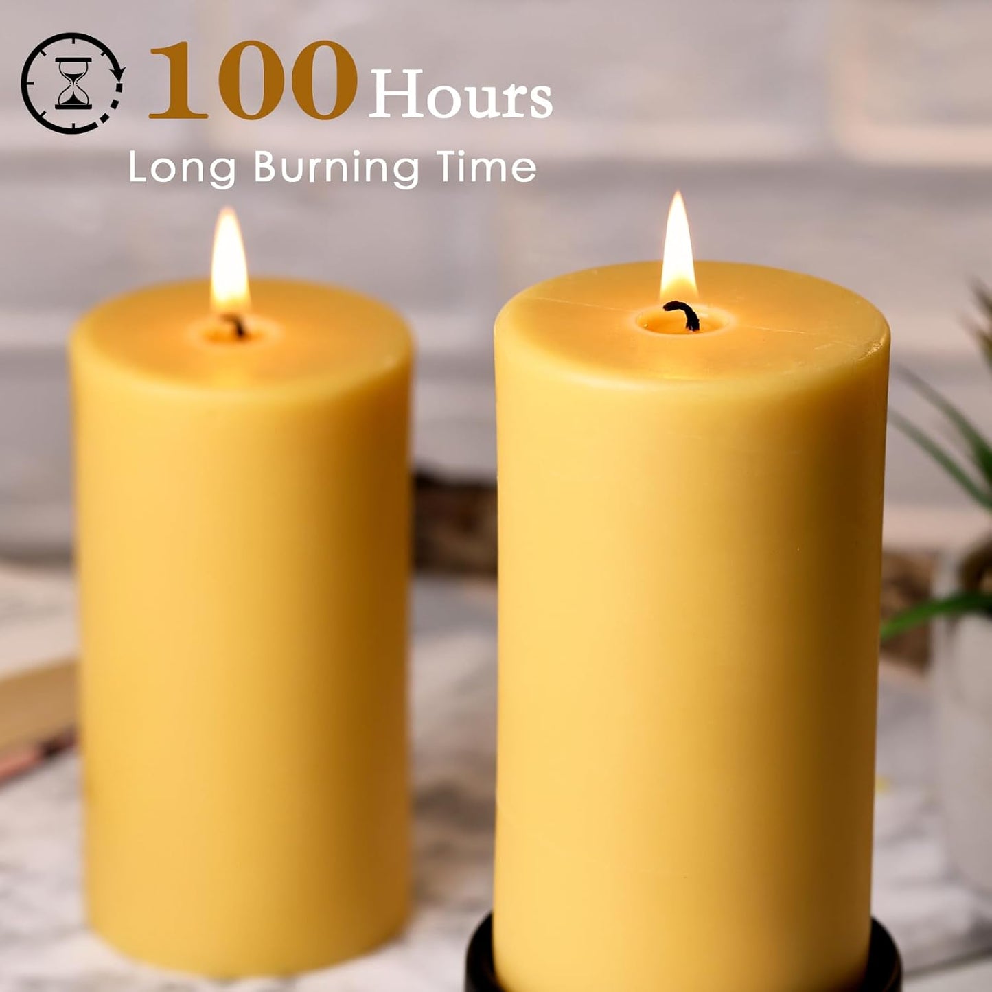 2x5 Inch Beeswax Candles, 4 Packs, 100% Natural Beeswax Pillar Candles, 52 Hours Burn Time, Pure Emergency Candle Long Burning for Home Decor, Gift Sending, Smokeless & Dripless