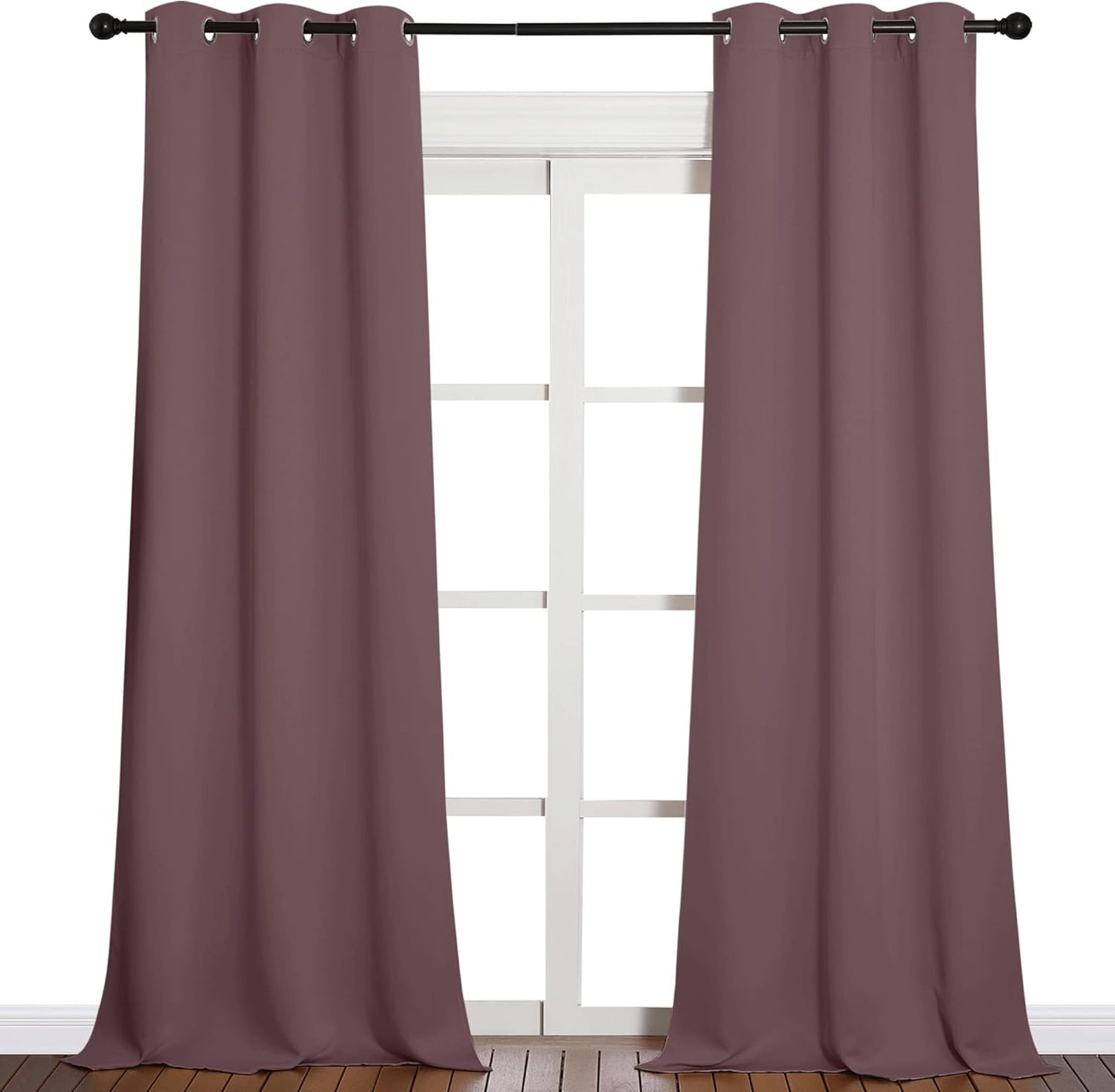 NICETOWN Halloween Pitch Black Solid Thermal Insulated Grommet Blackout Curtains/Drapes for Bedroom Window (2 Panels, 42 inches Wide by 63 inches Long, Black) - Colors E