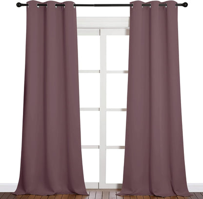 NICETOWN Halloween Pitch Black Solid Thermal Insulated Grommet Blackout Curtains/Drapes for Bedroom Window (2 Panels, 42 inches Wide by 63 inches Long, Black) - Colors E