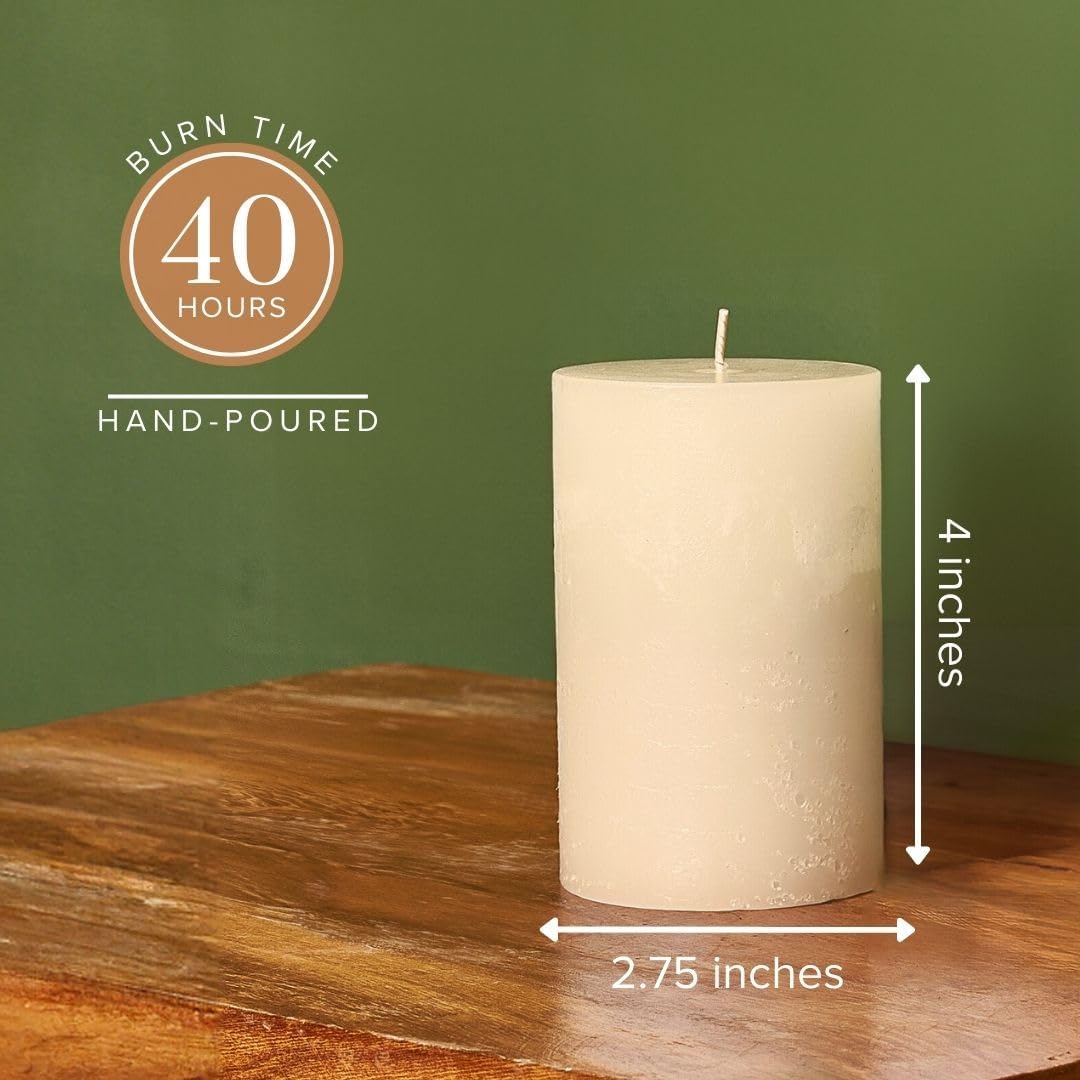 Simply Soson 3x6 inch Ivory Pillar Candles Set of 3, Rustic Texture, Unscented Ivory Candles, Dripless Candles, 3 inch Pillar Candles Ideal as Wedding, Parties, Spas, Dinner, Home Decoration, Church