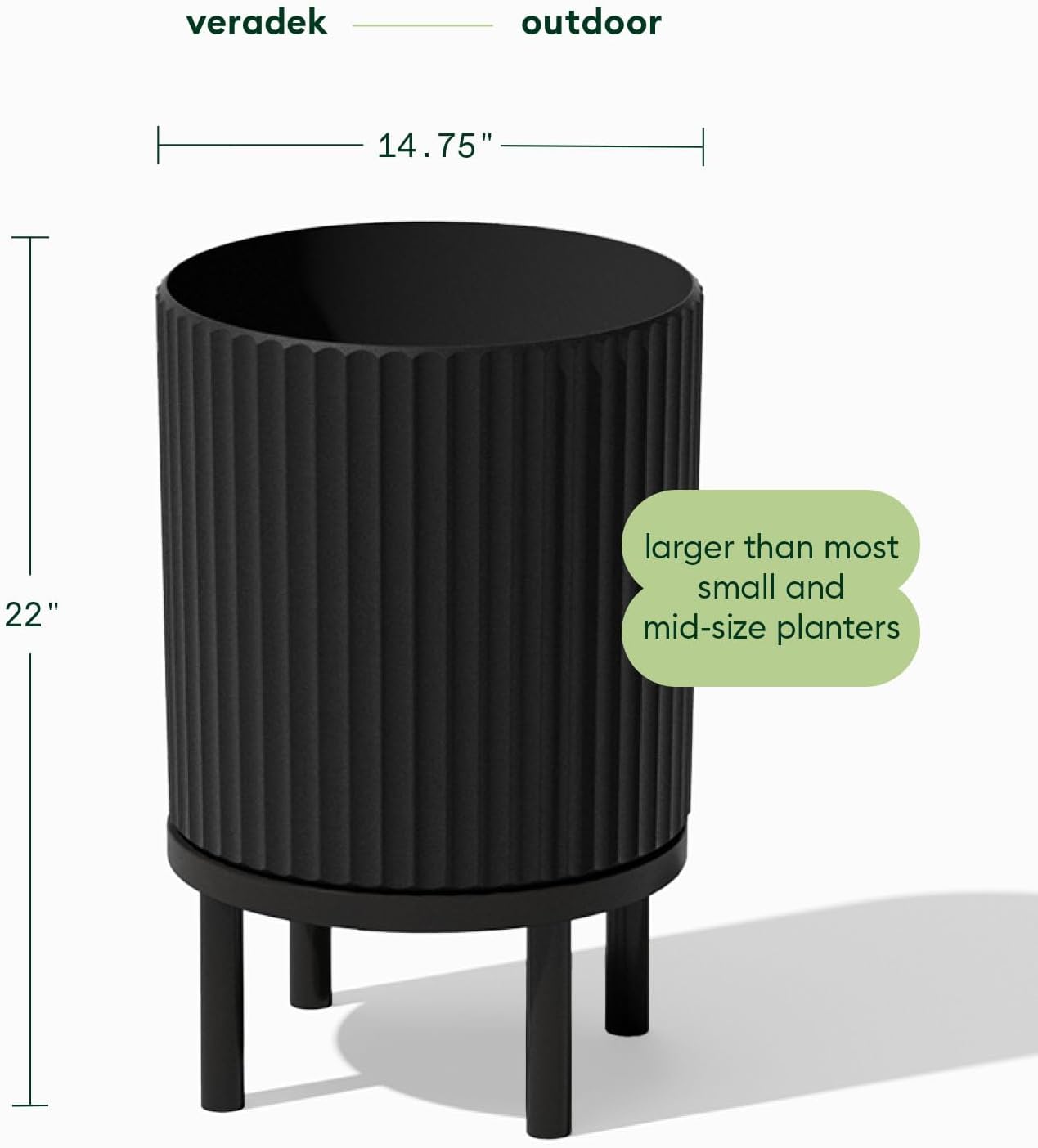 Veradek Demi Series Round Planter w/ Stand for Porch/Patio | Durable Plastic-Concrete & Wooden Stand | Modern Décor for Tall Plants, Flowers