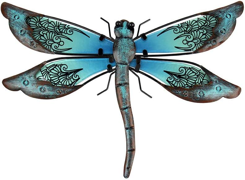 LIFFY Metal Dragonfly Wall Decor Handmade - Outdoor Metal Wall Art Decor for Patio Garden Fence Living Room, Bedroom, Dragonfly Gifts