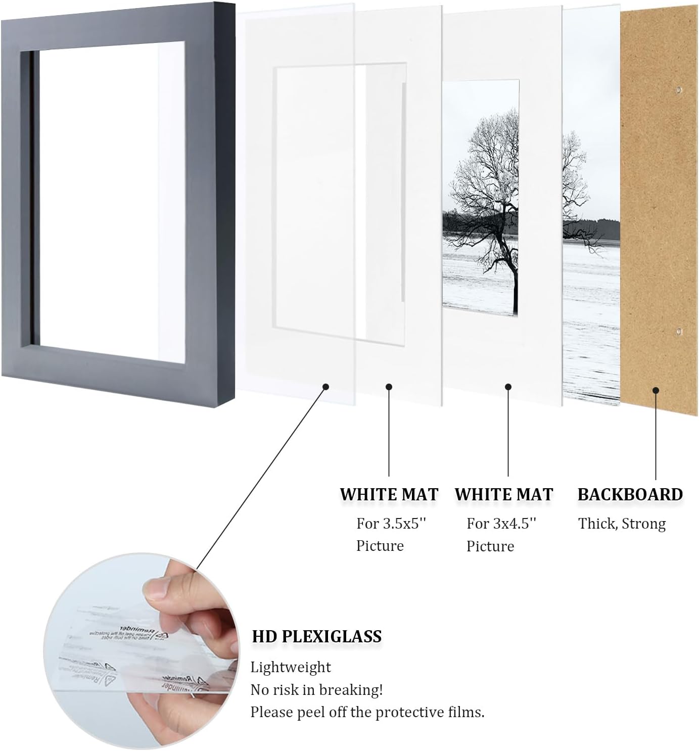 Egofine 12x16 Picture Frame Black, Covered by Plexiglass Made of Solid Wood, Display Pictures 9x12 and 11x14 with Mat or 12x16 Without Mat, for Wall Mounting Photo Frame - Colors B