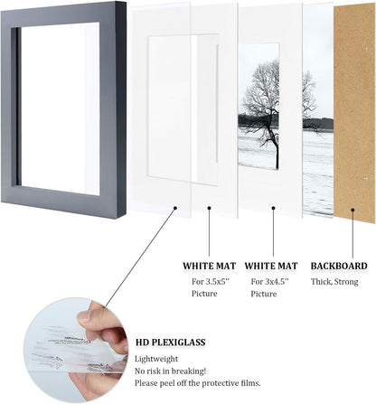 Egofine 12x16 Picture Frame Black, Covered by Plexiglass Made of Solid Wood, Display Pictures 9x12 and 11x14 with Mat or 12x16 Without Mat, for Wall Mounting Photo Frame - Colors B