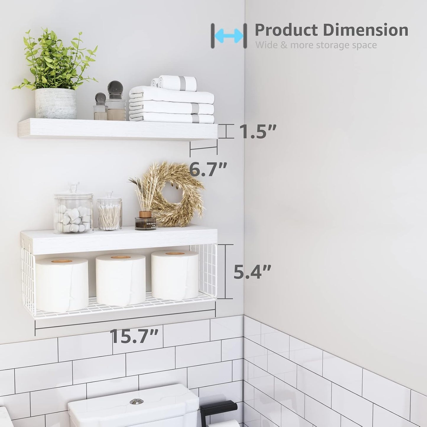 QEEIG Bathroom Shelves Over Toilet - Wall Mounted Floating Shelves Toilet Paper Storage Small Farmhouse Decor Shelf 16 inch Set of 3, Rustic Brown (019-BN3)
