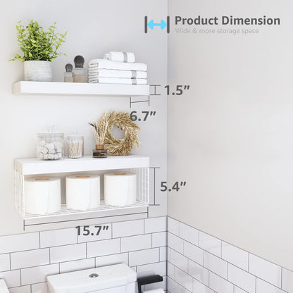 QEEIG Bathroom Shelves Over Toilet - Wall Mounted Floating Shelves Toilet Paper Storage Small Farmhouse Decor Shelf 16 inch Set of 3, Rustic Brown (019-BN3)