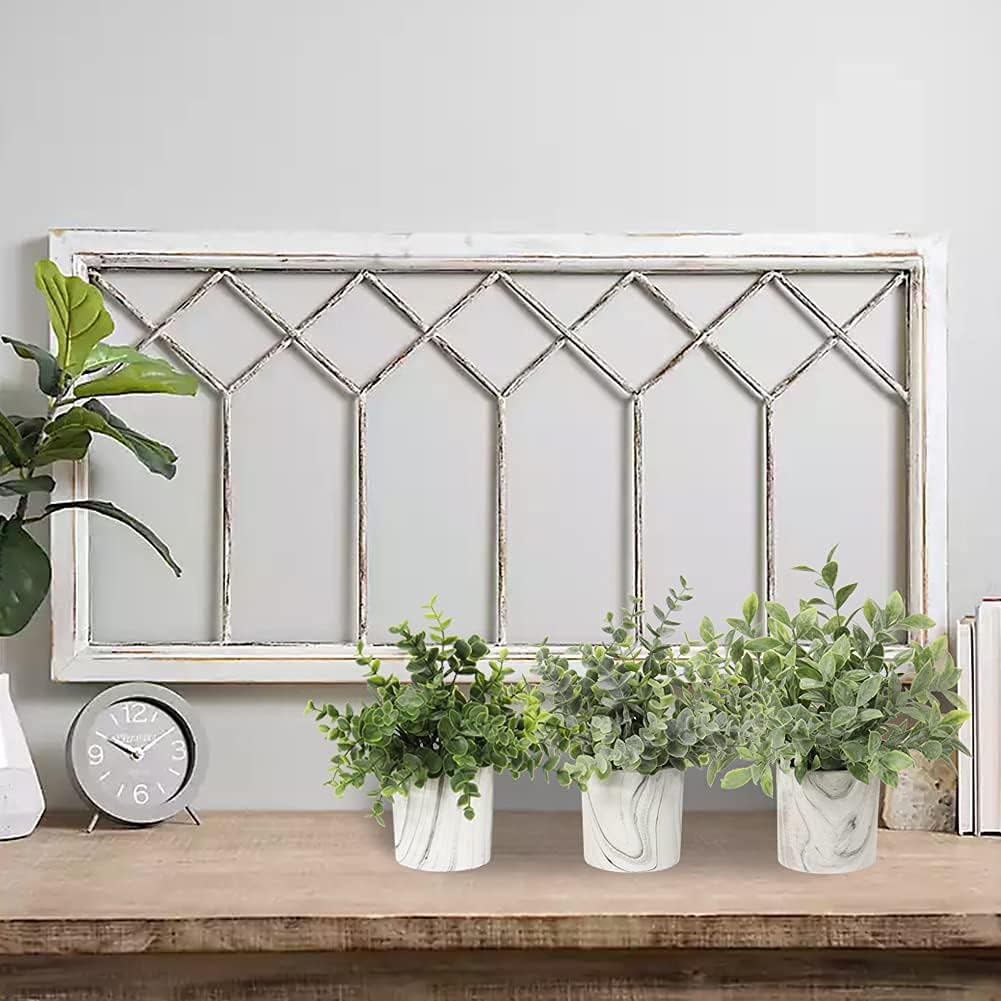 Hollyone Mini Artificial Potted Plants Fake Plants in Marble Pots, 1Pcs Plastic Eucalyptus Greenery Faux Plants for Home Office Desk Room Centerpiece Shelf Décor
