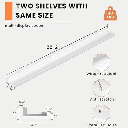 Heimlove Picture Ledge Shelf, Floating Shelves Set of 2, 24 Inches Picture Shelf for Wall with Ledge, Kids Bookshelf Wall Mounted for Living Room Bedroom Decor Books Photo Frames - White