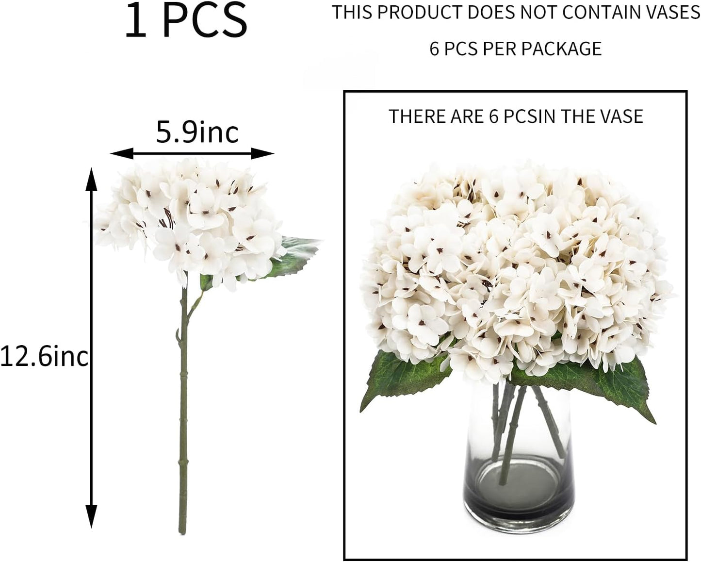 Kimura's Cabin 6pcs White Hydrangea Artificial Flowers Silk Fake Hydrangeas Faux Hydrangea Flowers with Stems for Wedding Bouquets Arrangement Home Table Centerpieces Baby Shower Party Decoration