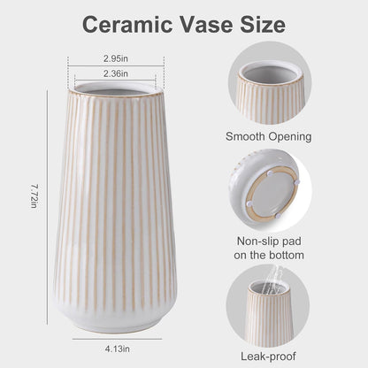 White Ceramic Vase, GUKJOB Small Cute Flower Vase for Pampas Grass, Home, Living Room, Dining Table, Farmhouse, Office Decor, Bedroom, Table, and Kitchen Shelf (White)