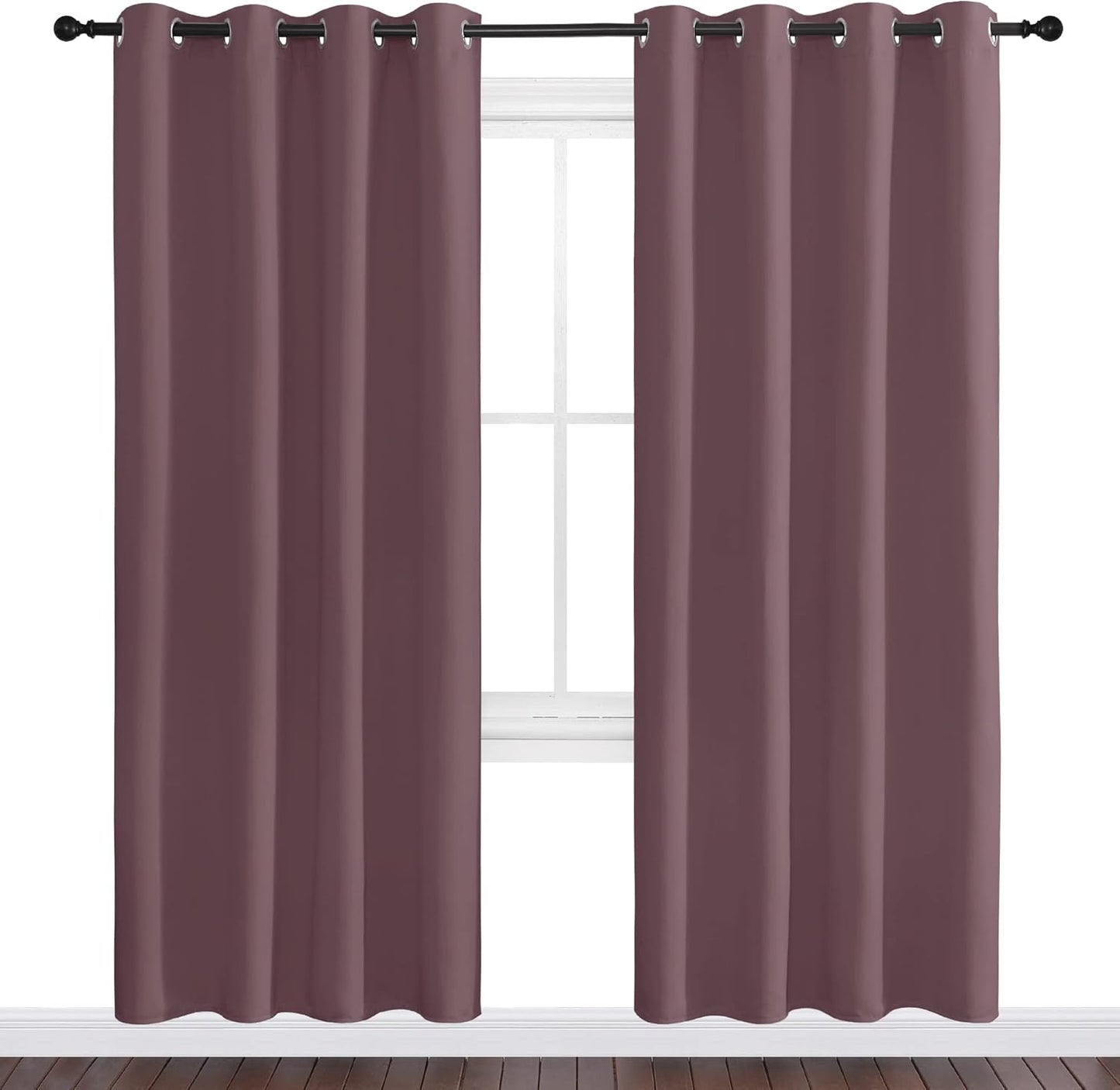 NICETOWN Halloween Pitch Black Solid Thermal Insulated Grommet Blackout Curtains/Drapes for Bedroom Window (2 Panels, 42 inches Wide by 63 inches Long, Black) - Colors E