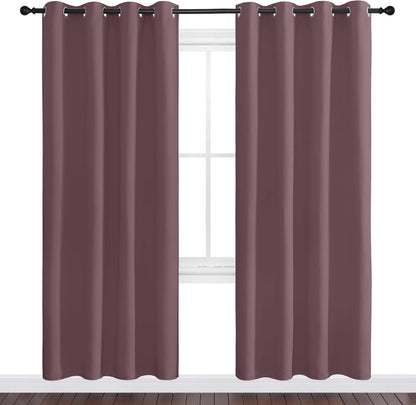 NICETOWN Halloween Pitch Black Solid Thermal Insulated Grommet Blackout Curtains/Drapes for Bedroom Window (2 Panels, 42 inches Wide by 63 inches Long, Black) - Colors E