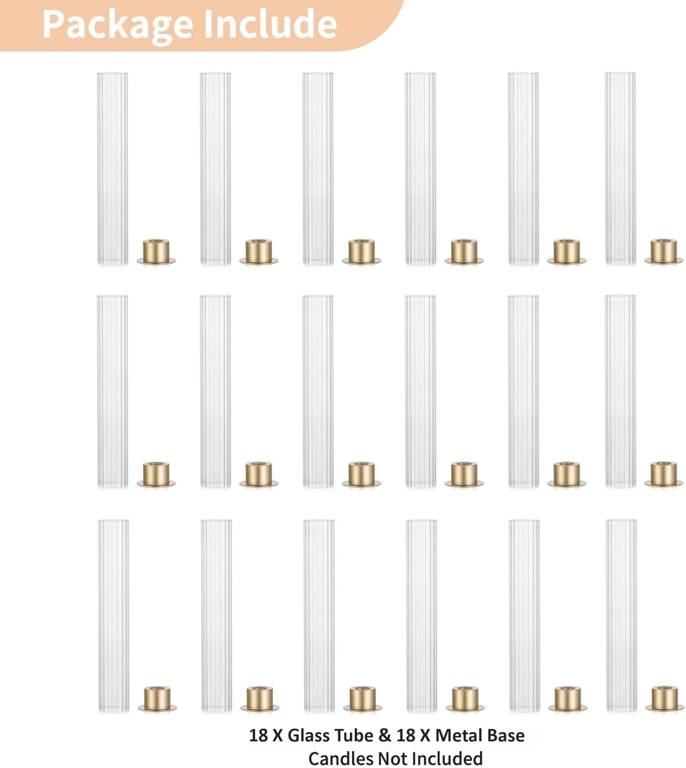 NUPTIO Hurricane Candle Holder for Centerpiece: Set of 10 Metal Taper Candle Holders with Fluted Glass Cylinders - Gold Candlestick Holders Bulk for Outdoor Party Dinner Wedding Table Decoration