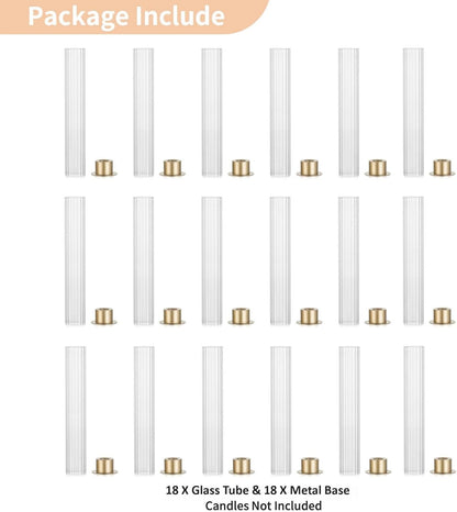 NUPTIO Hurricane Candle Holder for Centerpiece: Set of 10 Metal Taper Candle Holders with Fluted Glass Cylinders - Gold Candlestick Holders Bulk for Outdoor Party Dinner Wedding Table Decoration