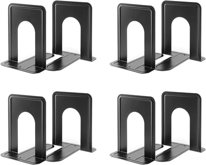 MaxGear Premium Matte Painted Book Ends, Heavy Duty and Sturdy Bookends for Shelves, Office Non-Skid Metal Book End Stopper for Books/CDs/DVDs, 6 x 4.6 x 6 in, Black, 2 Pairs/4 Pieces, Large