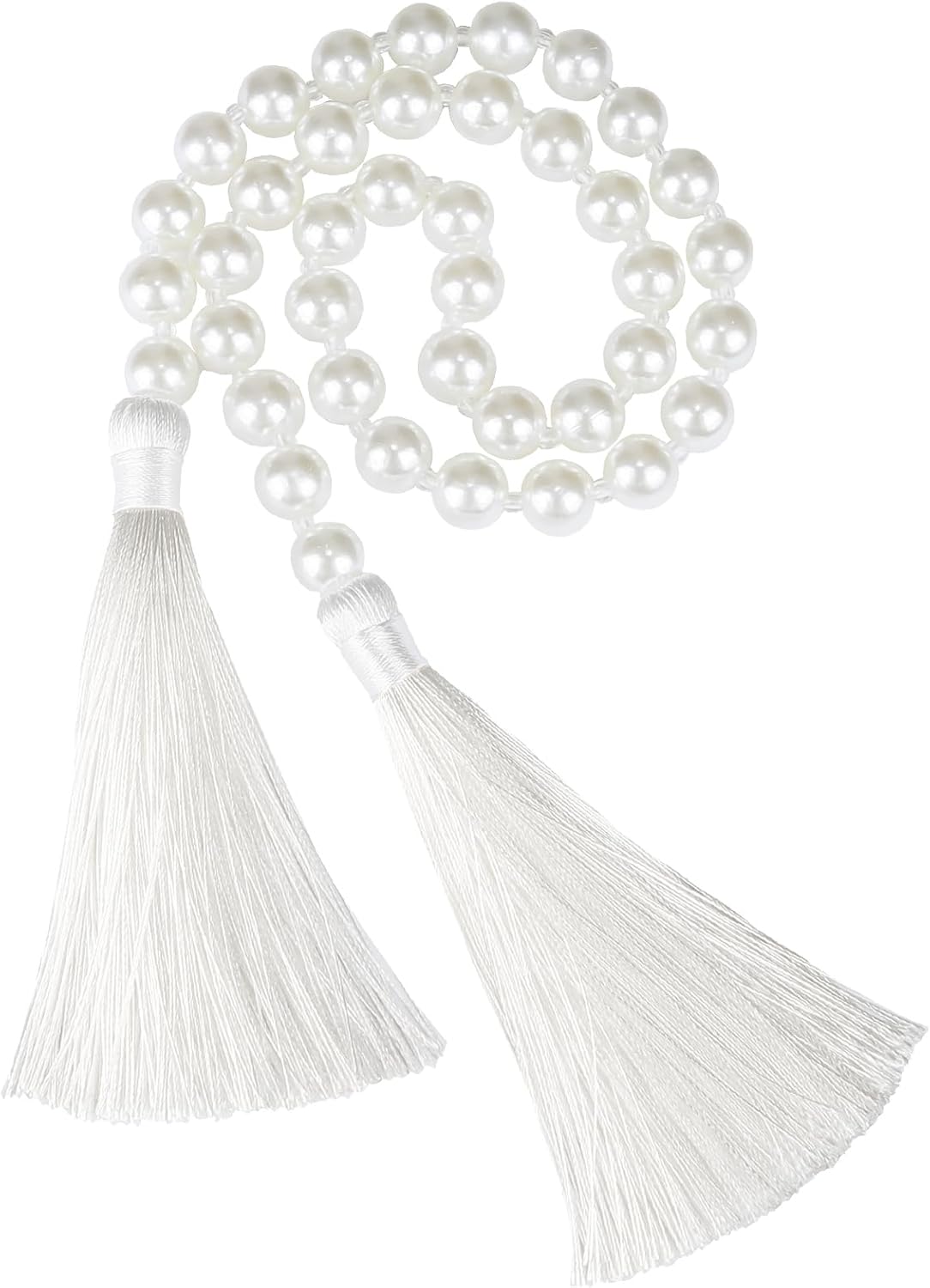 34 Inch Pearl Glass Bead Garland with Tassels - Elegant Boho Table Decor, Fringe Wall Hanging for Wedding, Party, Farmhouse Rustic Prayer Bead Home Decoration(1 Pack,Gold)