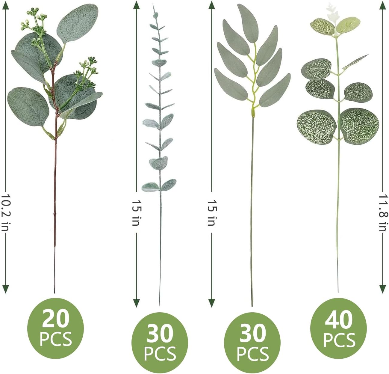 120 Pcs Artificial Eucalyptus Leaves Stems Bulk, Realistic Fake Greenery with 4 Kinds Mixed Silver Dollar, Faux Plants for DIY Floral Arrangements, Wedding Bouquets, Home, Party, Vase Decor