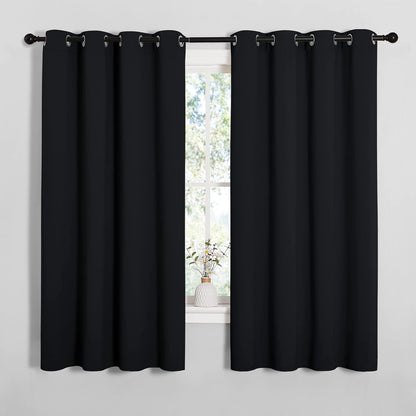 NICETOWN Halloween Pitch Black Solid Thermal Insulated Grommet Blackout Curtains/Drapes for Bedroom Window (2 Panels, 42 inches Wide by 63 inches Long, Black) - Colors E