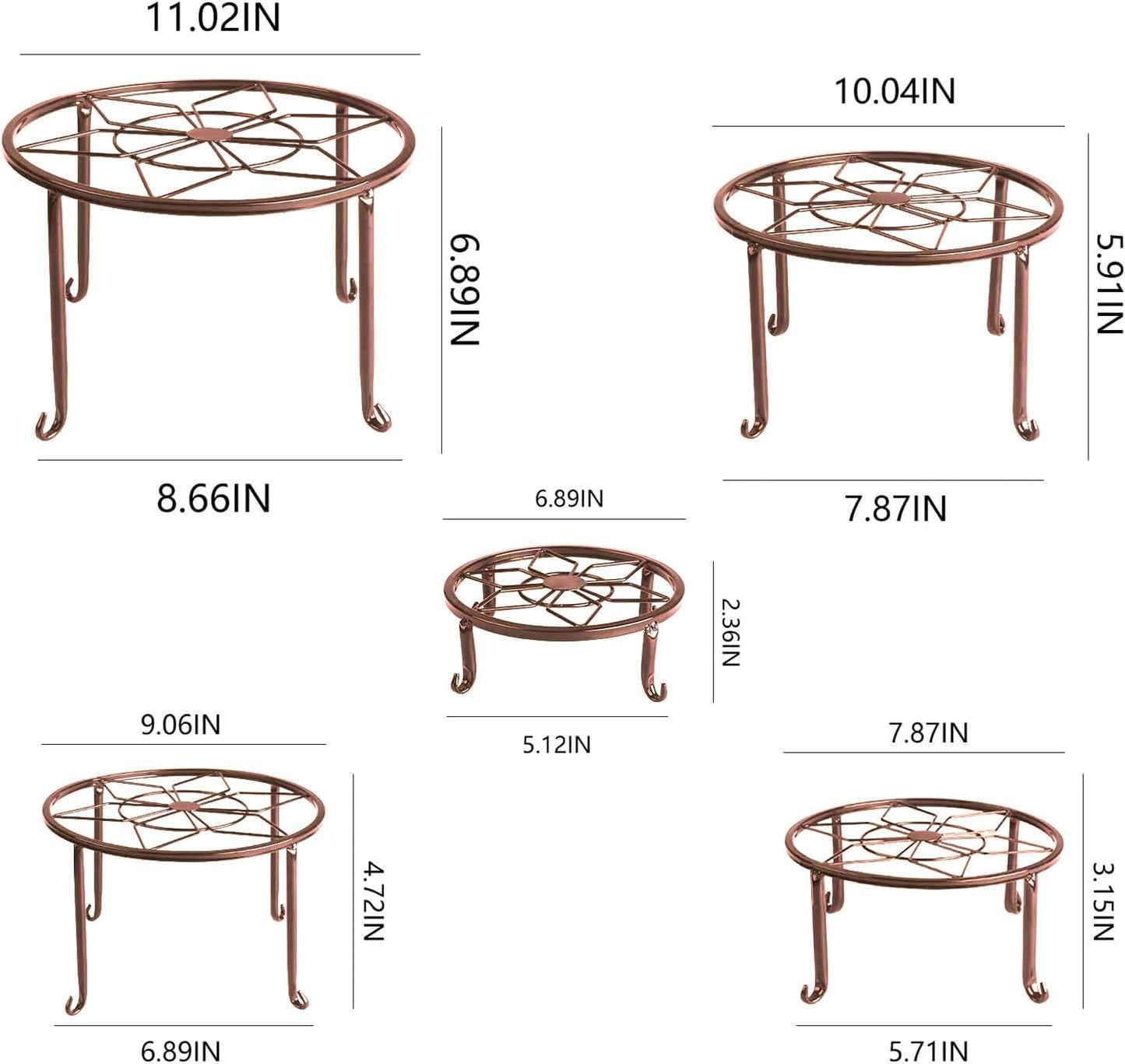 5 Pack Metal Plant Stands,Heavy Duty Potted Holder for Flower Pot,Indoor Outdoor Metal Rustproof Iron Garden Container Round Supports Rack for Planter