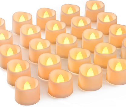 Homemory 48-Pack Novelty Flickering Flameless Tea Lights Candles, 200+Hours Battery-Operated LED Fake Candles for Wedding Table Centerpieces,Proposal,Anniversary, White Base, Ø1.5'' × H1.3''