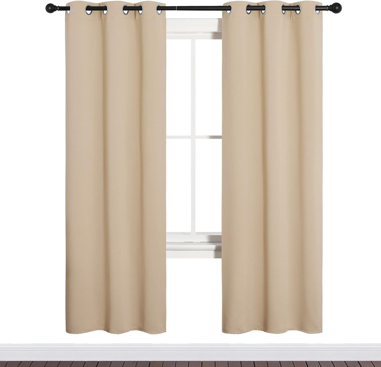 NICETOWN Halloween Pitch Black Solid Thermal Insulated Grommet Blackout Curtains/Drapes for Bedroom Window (2 Panels, 42 inches Wide by 63 inches Long, Black) - Colors D