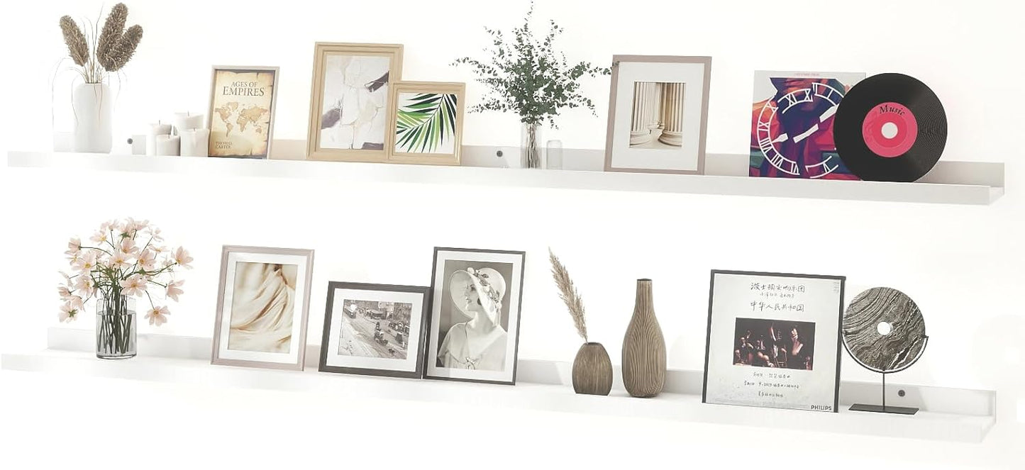 White Floating Shelves for Wall Decor, Wall Mounted Wood Storage Shelf for Bedroom, Living Room, Bathroom, Kitchen, Nursery, Display Picture Ledge Shelf with Lip Set of 2-14 Inches, White