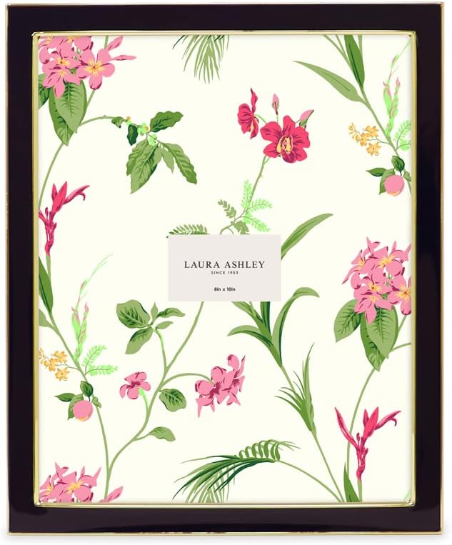 Laura Ashley 5x7 Navy Enamel Picture Frame, Gold Metal Edge with Easel, for Countertop, Counterspace, Tabletop Display, Bookshelf, Desk, Wall Décor, Photo Gallery (5x7, Navy W/Gold)