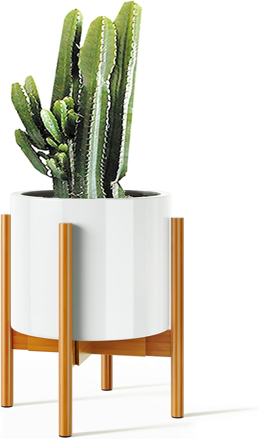 MUDEELA Plant Stand for Indoor Plants: Adjustable Width Fits 8–12 Inch Pots - Mid Century Modern Bamboo Plant Stand - 14.5 Inch Single Tier Small Floor Plant Holder, Dark Brown, 1 Pack (Without Pot)