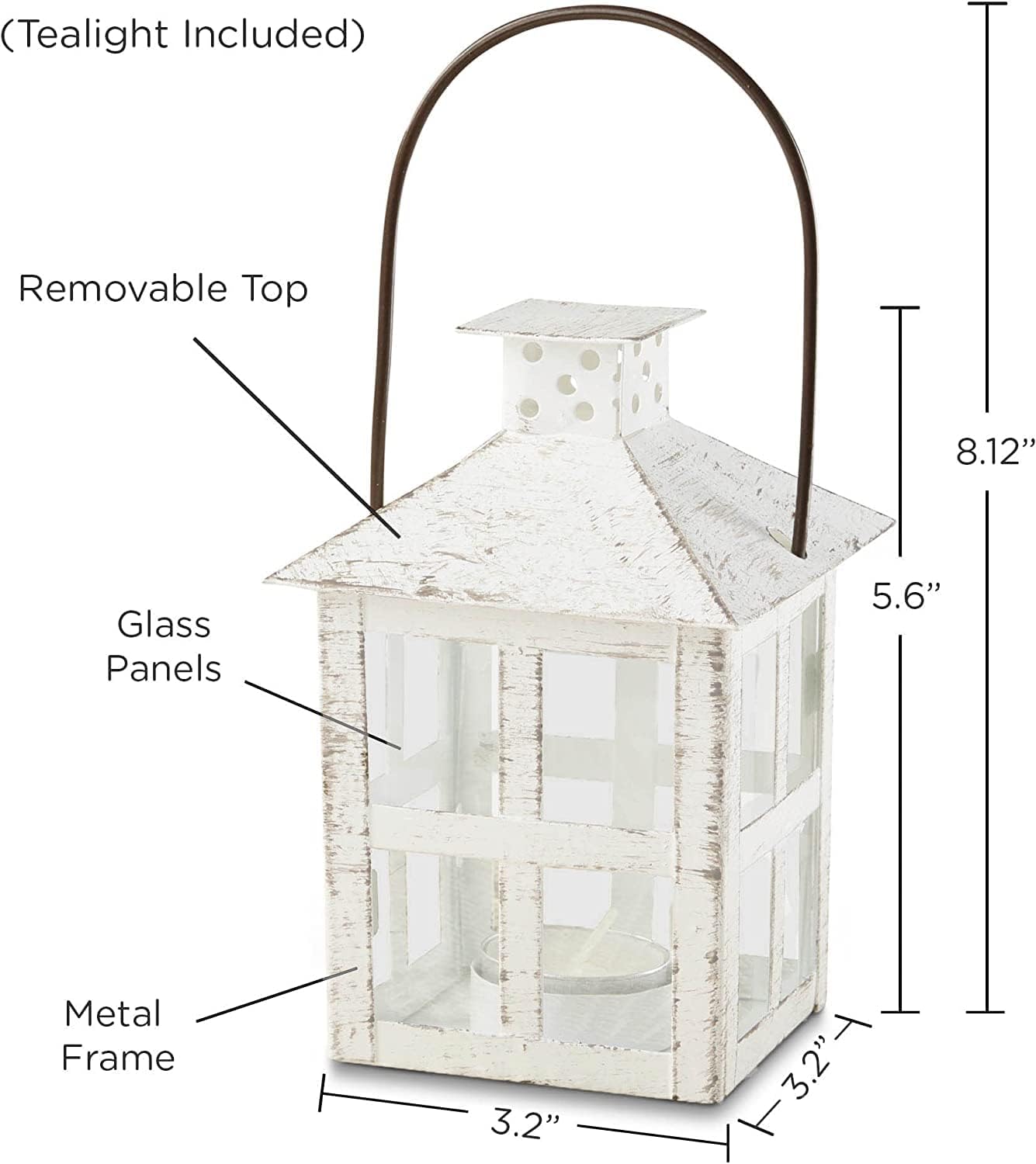 Kate Aspen Rustic Farmhouse Decor White Candle Holder Lantern Decorative (5 Inch), Wedding Decoration, Centerpiece Table Decorations, Home Decor, Shelf Decor, Fireplace Lantern