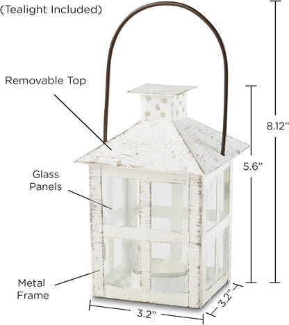 Kate Aspen Rustic Farmhouse Decor White Candle Holder Lantern Decorative (5 Inch), Wedding Decoration, Centerpiece Table Decorations, Home Decor, Shelf Decor, Fireplace Lantern