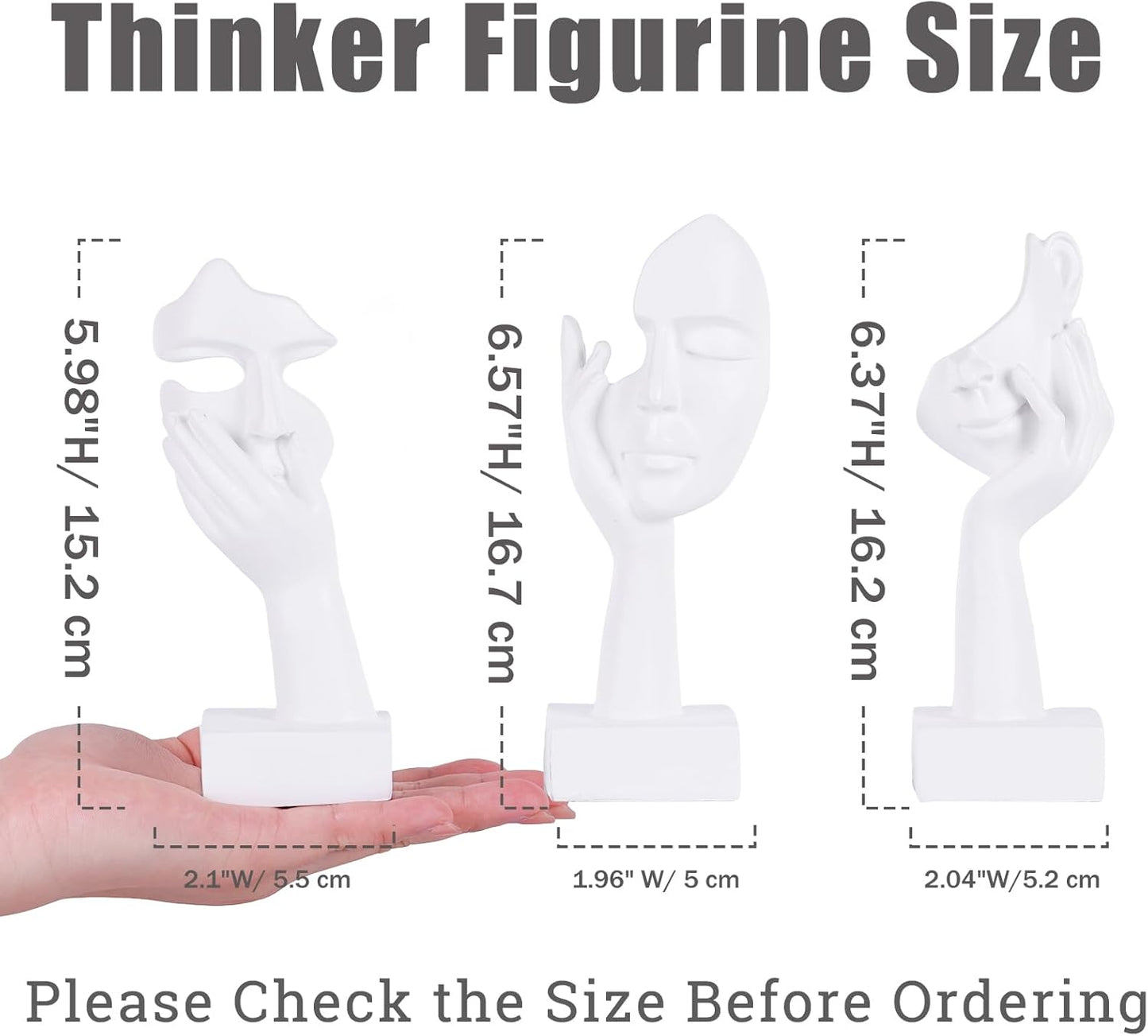 3 Pcs Thinker Small Statue Set - Black Gold Home Decor Abstract Art Figurines for Shelves, Living Room Coffee Table, Office Desktop (3 Pcs Gold, 6")