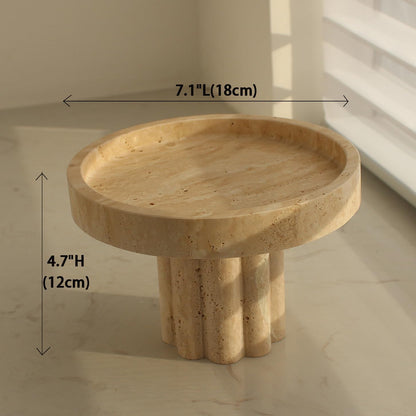 Natural Travertine Tray with Leg, Round 7.1" Vanity Decorative Tray for Countertop Organizer, Catchall Tray for Perfume, Candles, Jewelry Dish
