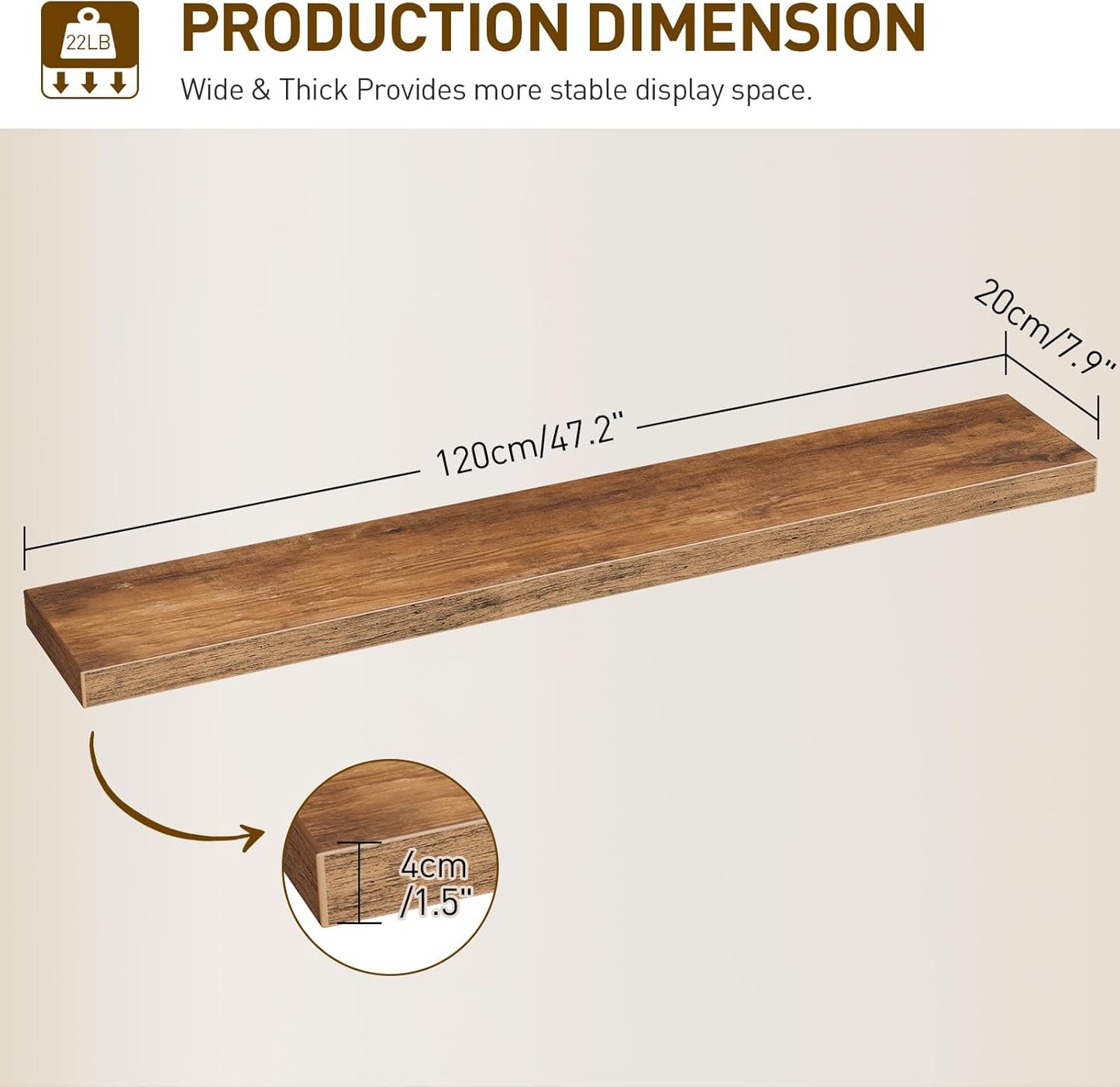 RALGEND Floating Shelves for Wall, 1.5" Thick Wall Shelf Set of 3 with Invisible Brackets, L31.5 x W7.9 Hanging Shelves Farmhouse Home Decor for Bathroom, Living Room, Bedroom, Rustic Brown 8301BJP3BF