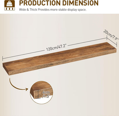 RALGEND Floating Shelves for Wall, 1.5" Thick Wall Shelf Set of 3 with Invisible Brackets, L31.5 x W7.9 Hanging Shelves Farmhouse Home Decor for Bathroom, Living Room, Bedroom, Rustic Brown 8301BJP3BF