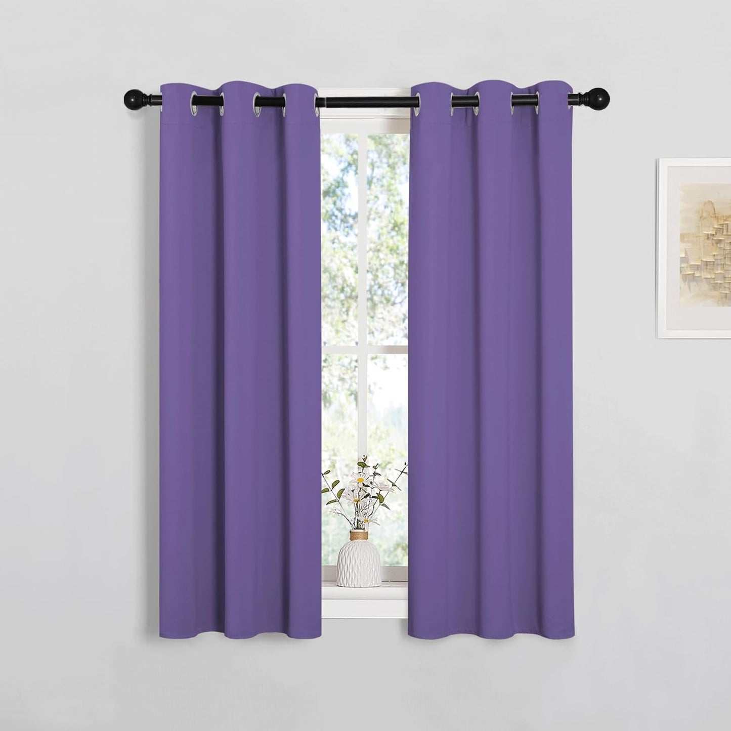 NICETOWN Halloween Pitch Black Solid Thermal Insulated Grommet Blackout Curtains/Drapes for Bedroom Window (2 Panels, 42 inches Wide by 63 inches Long, Black) - Colors D