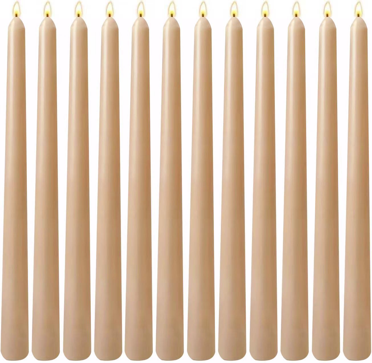 12-Pack Olive Green Taper Candles, 10 Inch Unscented Dripless Candlesticks, Long-Lasting Burn Time of 7-8 Hours, Perfect for Christmas Home Décor Spring and St. Patrick's Day