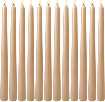 12-Pack Olive Green Taper Candles, 10 Inch Unscented Dripless Candlesticks, Long-Lasting Burn Time of 7-8 Hours, Perfect for Christmas Home Décor Spring and St. Patrick's Day
