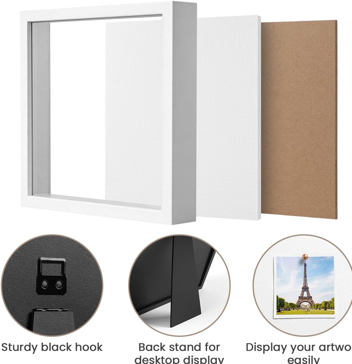 8x10 Shadow Box Frame | Soft Linen Back & Push Pins Included, Polystyrene Glass Memory Display Case for Flowers, Tickets & Cherished 3D Items, Black