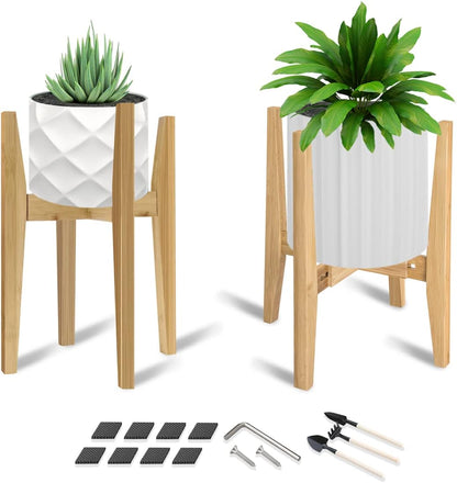 OERGKE Adjustable Plant Stand, Bamboo Mid Century Modern Indoor Plants Stands, Corner Flower Holder for Living Room, Fits 8 to 12 Inches Pots, (Pot & Plant Not Included)(Walnut, 1 Pack)