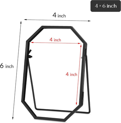 REDHUGO Glass Pressed Flower Frame Handmade, Metal Floating Picture Frame, Double Glass for Tabletop Display, Unique Brass Octagon, Gold, 5x7 Inches (Frame Only)