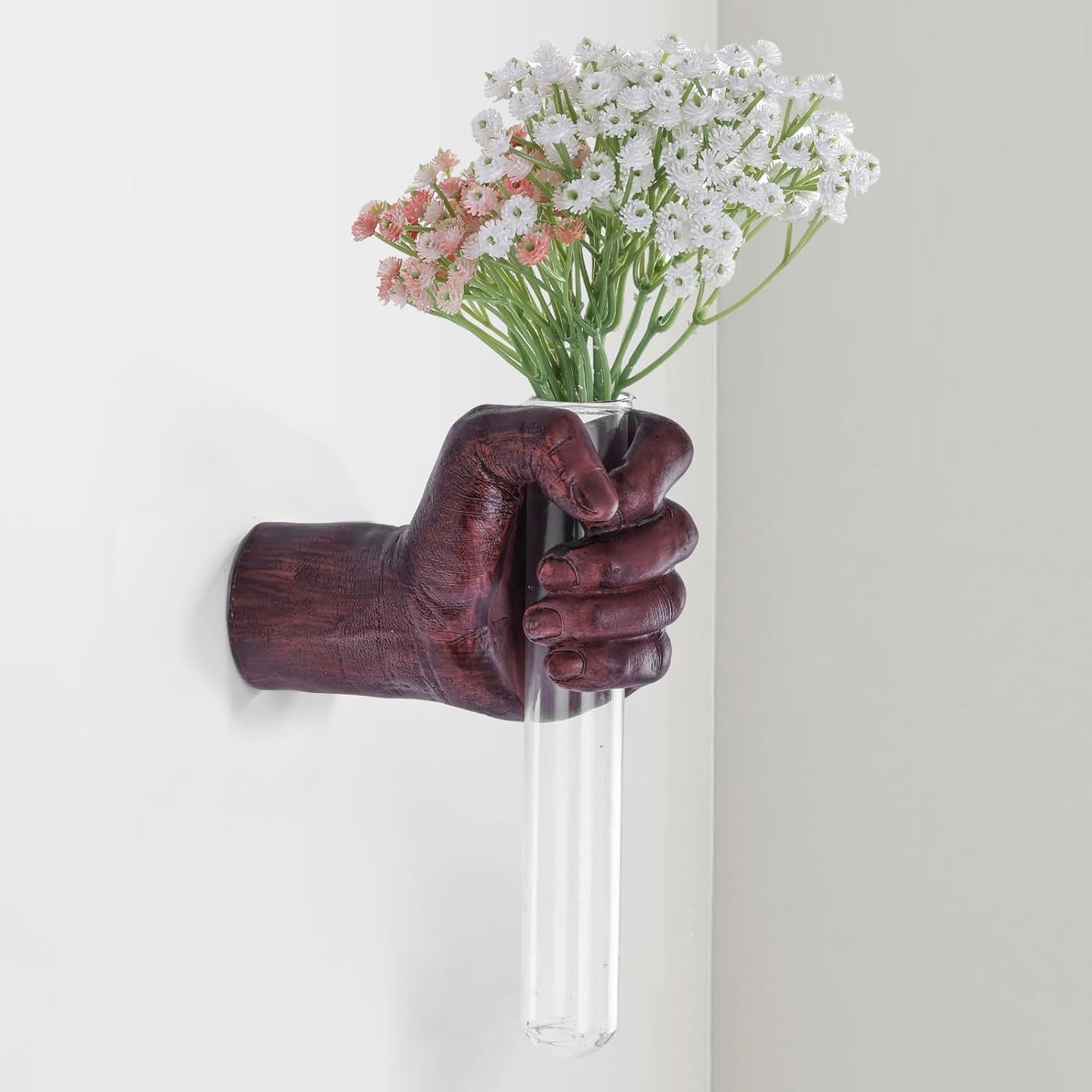 Gold Wall Sculptures, Hand Vases Home Decor, Wall Mount Art Sculpture, Unique Wall Art Statue, Funky Flower Vase Decorations, Modern Eclectic Hanging Decor,Glass Test Tube Vase