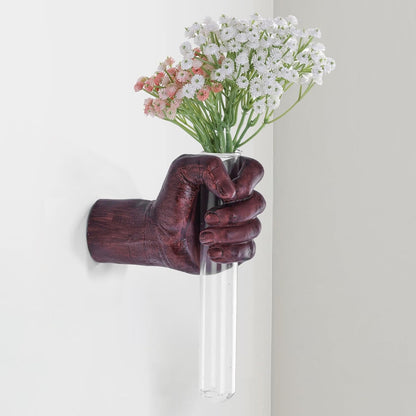 Gold Wall Sculptures, Hand Vases Home Decor, Wall Mount Art Sculpture, Unique Wall Art Statue, Funky Flower Vase Decorations, Modern Eclectic Hanging Decor,Glass Test Tube Vase