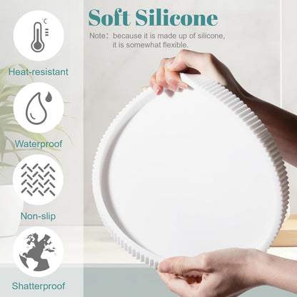 Silicone Bathroom Tray Round Kitchen Counter Organizer Decorative Vanity Accessories Coffee Table Decor for Perfume, Candle, Soap Dish, 9 Inch, Black