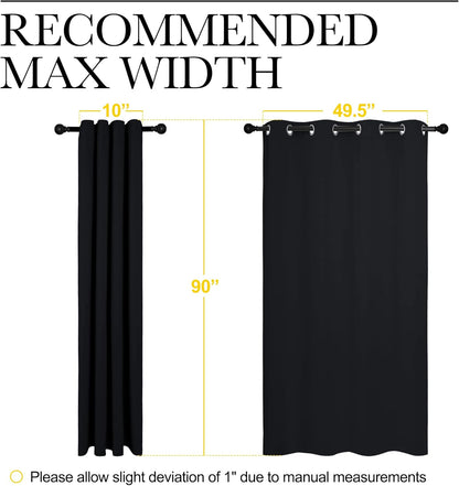 NICETOWN Halloween Pitch Black Solid Thermal Insulated Grommet Blackout Curtains/Drapes for Bedroom Window (2 Panels, 42 inches Wide by 63 inches Long, Black) - Colors E